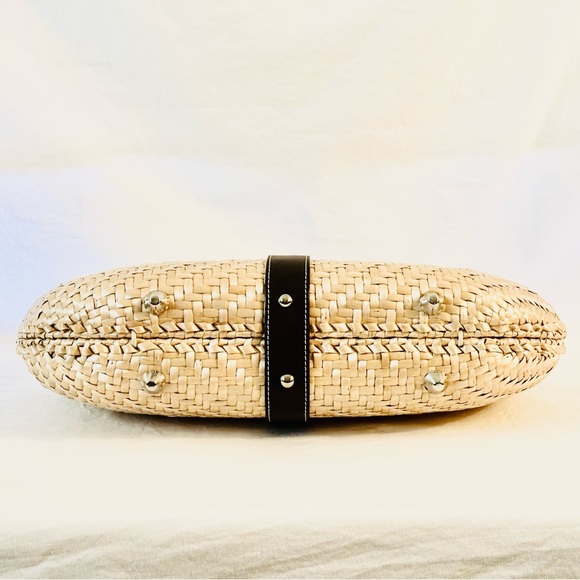 Rafe New York Woven Rattan Straw Handbag with Brown Leather Trim - Picture 7 of 12